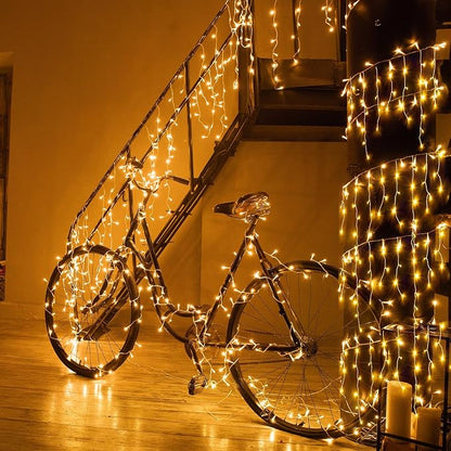 66ft Icicle Lights for Outside - 640 LED Christmas Lights Outdoor with 120 Drops 8 Modes, Plug in Twinkle Light Outside for Holiday Wedding Party Tree Room Indoor Thanksgiving Decoration, Warm White