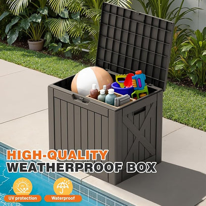 42 Gallon Outdoor Storage Box, Lockable Resin Deck Box for Patio, Yard, and Poolside, Waterproof & Sunproof Organizer for Furniture, Tools, Pool Supplies, Brown