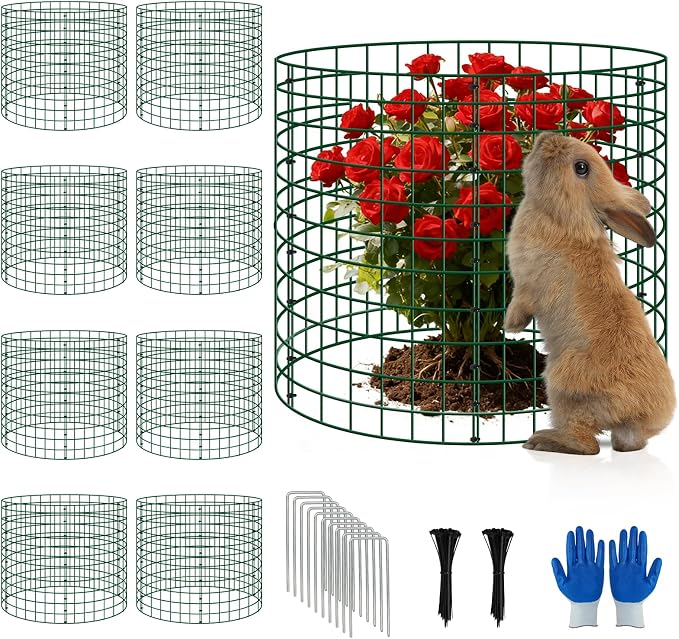 8 Pack Plant Protectors from Animals, 12''x12'' Metal Plant Cages for Outdoor Plants, Garden Plant Protector with Stakes & Zip Ties, Keep Rabbits Squirrels Out, Plant Cage for Flowers Vegetables