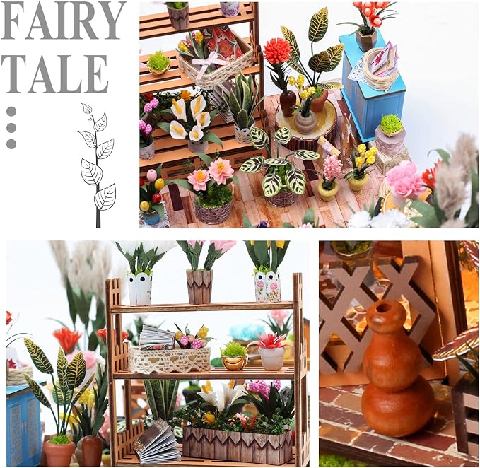 INSGEN DIY Handmade Miniature Furniture, Wooden Diorama Book Nook House Kits Build Crafts for Adults, Miniature Street Tiny Library House Making Kit 1:24 Scale | Craft Building Kit for Adults: Miniature Dollhouse with Lights, Bookshelf Decor, Tiny Stre...