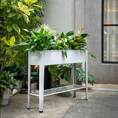 Metal Raised Garden Bed,Raised Planter Box with Legs,Herbs and Vegetables Planter Suitable for Outdoor Patio Deck and Porch (Gray)