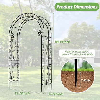 Garden Abor - 88"(H)*51"(L), Sturdy Metal Garden Arch with Rust-Resistant Finish, Trellis for Climbing Plants Outdoor, Ideal as Wedding Arches for Ceremony（20MM Pipe）