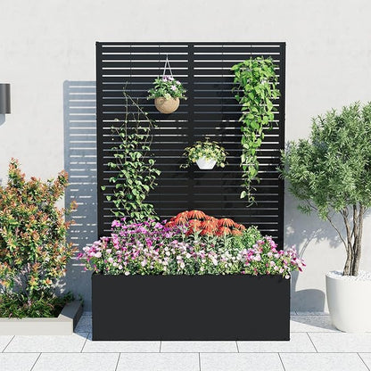 GarveeLife Metal Planter Box with Trellis, 71"x47"x16" Raised Garden Bed for Climbing Plants, Vegetables, Vines, Privacy Planters for Patio with Drainage Holes, 15.7" Deep Planting Bed