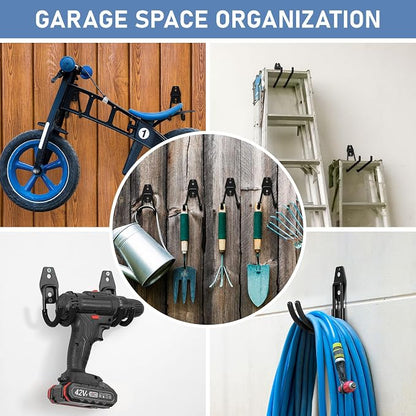 Garage Hooks, Anti-Slip Heavy Duty Wall Mount Hooks, 42-Pack | Hanging Storage for Bikes, Ladders, Hoses, Ropes, Garden Tools - For Warehouse, Workshop, Shed, Shop, Yard