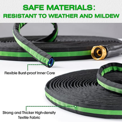 50FT Lightweight Super Flexible Garden Hose - Kink-Free, Non-Expanding, Easy Storage for Yard Lawn Outdoor Use (Black-Green)