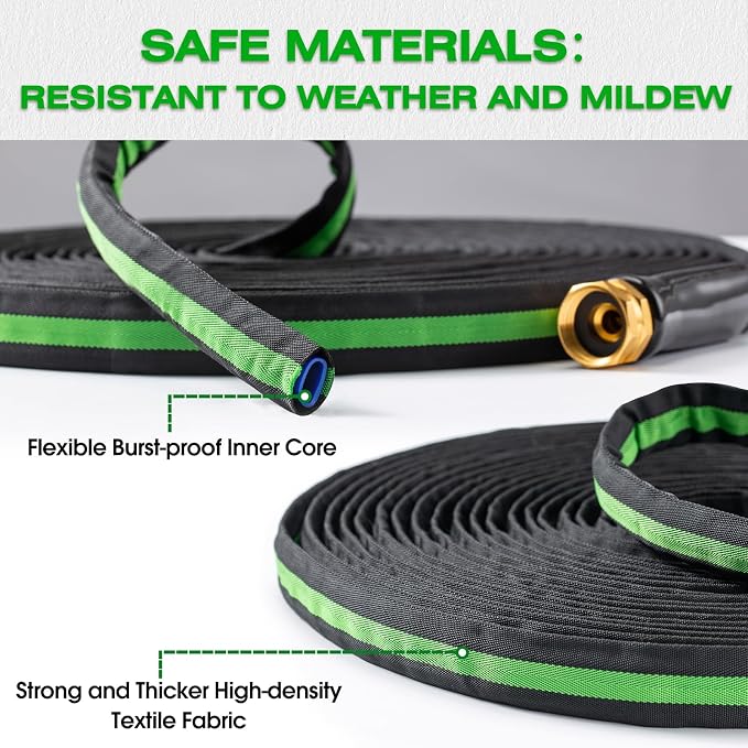75FT Lightweight Super Flexible Garden Hose - Kink-Free, Non-Expanding, Easy Storage for Yard Lawn Outdoor Use (Black-Green)