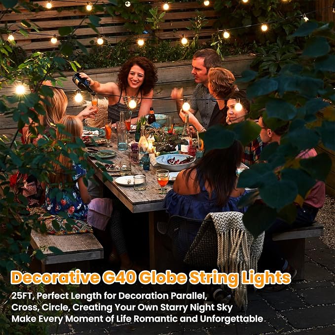 Bosceos 25FT Outdoor G40 LED Globe String Lights Dimmable Waterproof Shatterproof Light Strings with 13 Bulbs Connectable Commercial Hanging Lights for Christmas Patio House Backyard Balcony Party