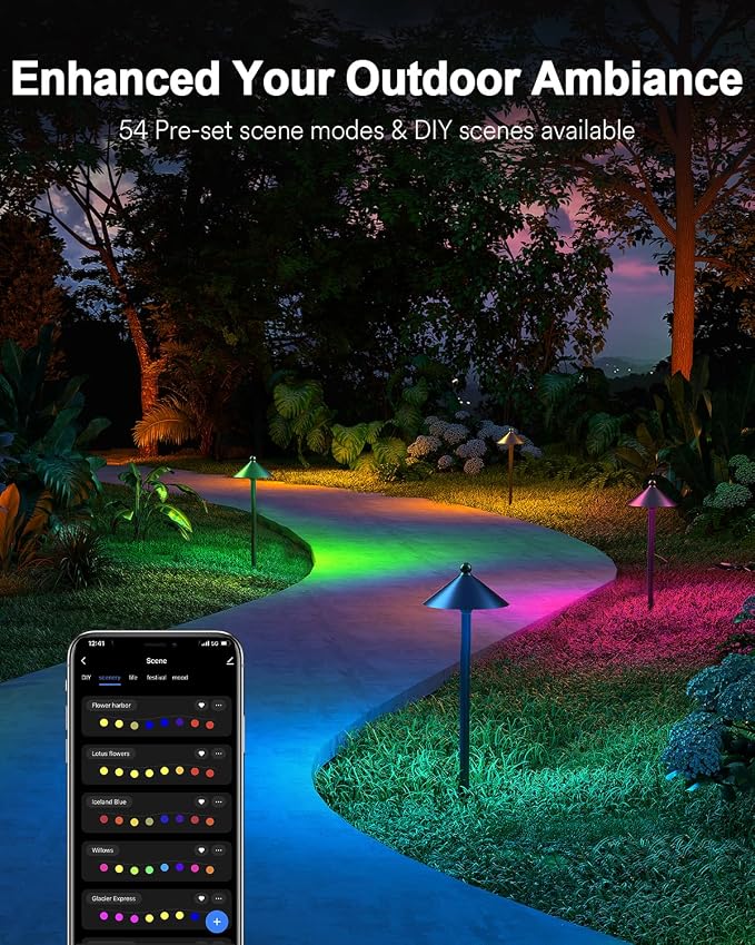 Lumary Smart Low Voltage Landscape Lighting 2000LM, IP65 Waterproof, Timer | DIY RGBAI/Cool/Warm light, 50+ Scenes, Custom Schedules, Works with Alexa/Google Home, Driveway/Pathway Lights, 4 Pack, 24V