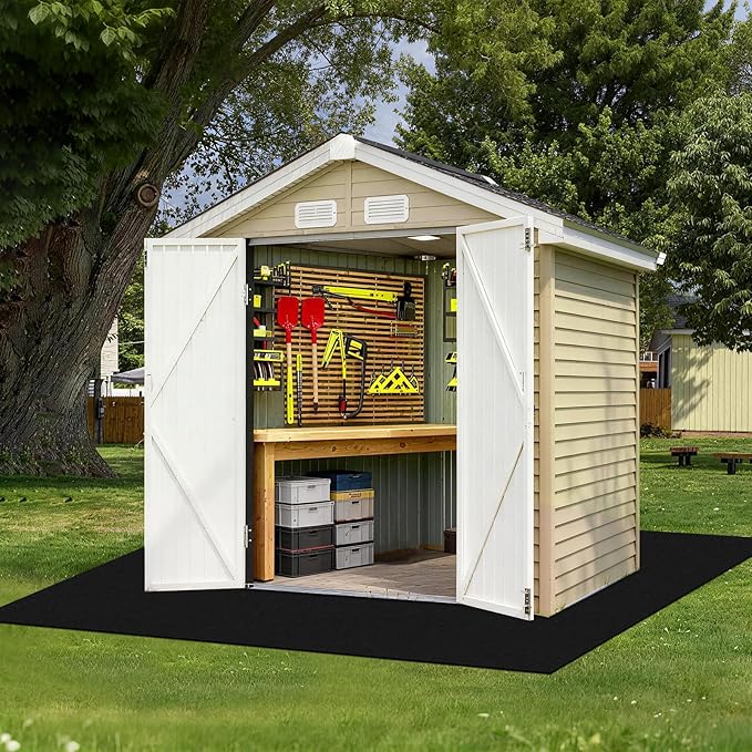6 x 4 FT Outdoor Storage Shed Mat, Shed Flooring Mat with Waterproof PE Backing, Non-Slip, Dustproof Outdoor Floor Mat for Shed, Carport, Garden (Black)