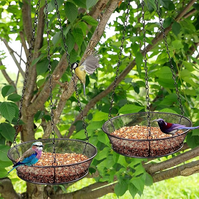 Bird Feeder, Hanging Bird Feeders for Outdoors Metal Mesh Birdfeeder Tray | 2 Pack Original Bird Feeder Tray, Bird Feeder for Outside Hanging Metal Mesh Platform