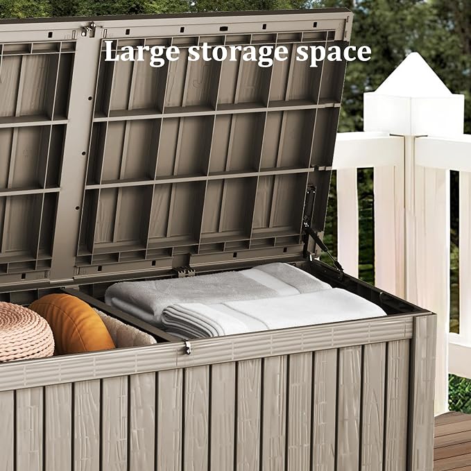 280 Gallon Outdoor Storage Box Waterproof, Lockable Resin Deck Box Large Storage Bin for Patio Furniture Cushion, Garden Tools, Pool Accessories, UV-Resistant Outside Delivery, Grey