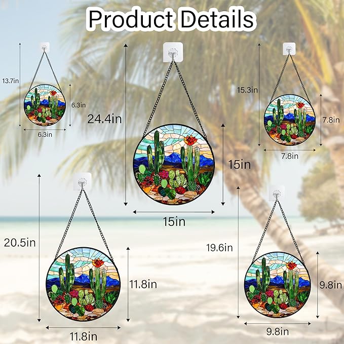DASTOLL Stained Glass Window Hanging, Green Cactus Suncatcher for Doors Window Home Plant Landscape Sun Catchers Decoration Mother's Day Birthday Gifts for Women, Men, and Mom 11.8 in
