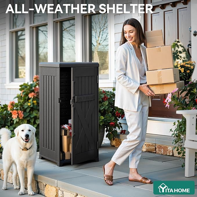 YITAHOME 60-Gallon Secure Package Delivery and Storage Box | Double-Wall Resin, Weatherproof, for Outdoor Use, Curbside or Porch, 8.5 Cubic Feet, Gray