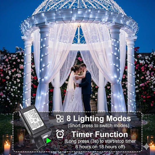 100FT 300 LED Christmas Lights Outdoor, Plug in Christmas Tree Lights Waterproof, 8 Modes Connectable String Lights for Outside Indoor Patio Yard Holiday Party Decorations, Cool White