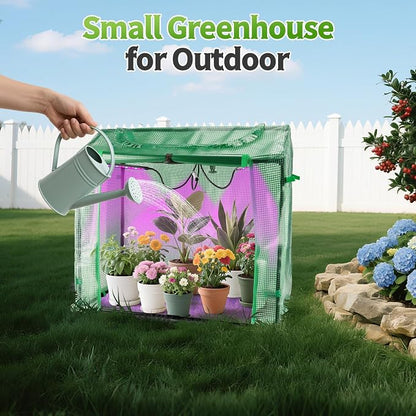 Mini Greenhouse with LED Grow Light & Timer, 36"×20"×33" Portable PE Plant Tent for Indoor Seed Starting, Balcony, Garage & Small Space Gardening