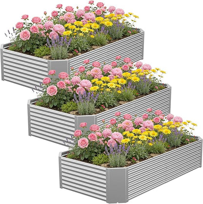 3 Pcs 4 x 2 FT Galvanized Steel Raised Garden Bed for Outdoor Gardening, Durable Metal Planter Box for Vegetables, Herbs, and Flowers, Easy Assembly & Rust Resistant
