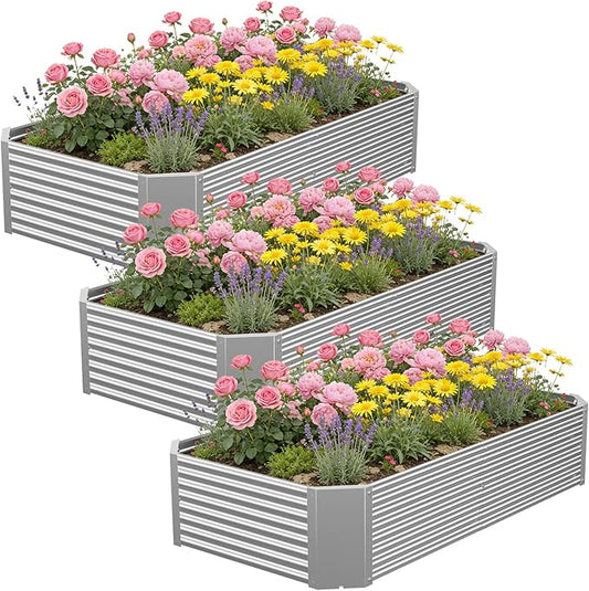 3 Pcs 4 x 2 FT Galvanized Steel Raised Garden Bed for Outdoor Gardening, Durable Metal Planter Box for Vegetables, Herbs, and Flowers, Easy Assembly & Rust Resistant