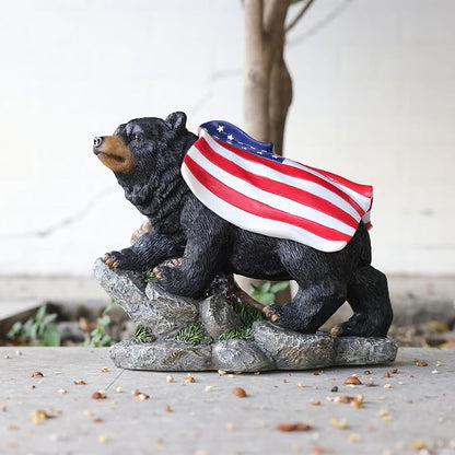 Suyorpe Bear Solar Lights Outdoor Statue - Garden Black Bear with Light up American Flag Solar Animals Outdoor Waterproof Decor for Patio,Porch,Balcony,Yard,Lawn