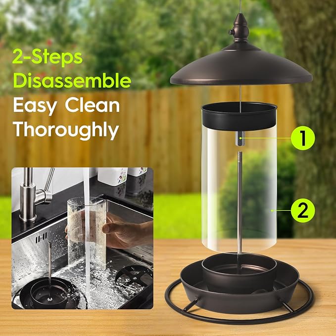 Metal Roof Bird Feeder for Outdoors - 360° Feeding Perch. Green