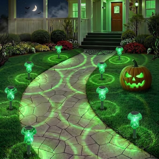 Benany Solar Lights Outdoor, St Patricks Day 16 Pack Mushroom Landscape Lights Waterproof, Solar Powered LED Lighting for Garden Yard Path Pathway Lawn Walkway Driveway Backyard Decor (Green)