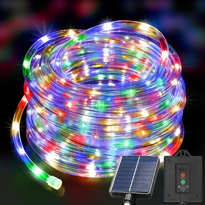 KNONEW Solar Rope Lights Outdoor 300LED 50FT Solar String Lights Outside Waterproof with Modes Clear Thin Tube for Pool Tree Patio Garden Fence Camping Yard Deck Trampoline（Multicolor）