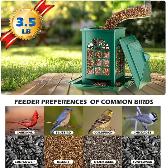 Birdream 2 Pack Bird Feeders for Outdoor Hanging, Assembly Required, 1-Min Easy Setup, Classic Courtyard Design, Attracting Cardinals Chickadees Goldfinches & Sparrows - Green