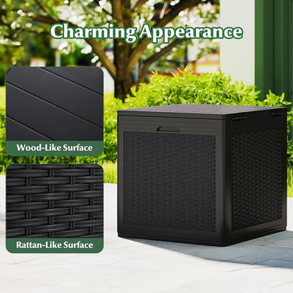 Tangkula 39 Gallon Outdoor Storage Box, Waterproof PP Resin Patio Storage Box with Lockable Lid for Indoor & Outdoor Use, Rattan Design Deck Box for Cushions, Garden Tools