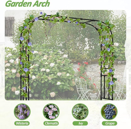 Thickened Metal Garden Arch-98.4(L)*94.5“(H),Garden Trellis for Climbing Plants Outdoor, Heavy Duty Rust-Proof Iron Arbor Archway for Backyard, Patio, Lawn and Wedding Decorations(20MM Pipe)