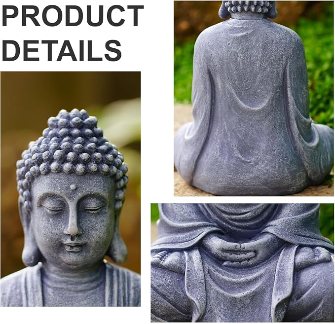 Goodeco 11.4" Meditating Buddha Statue Home Decor - Meditation Gifts for Room/Garden/Patio/Deck/Porch Yard Art Decoration, Zen Decor Buda Statues (Gray)