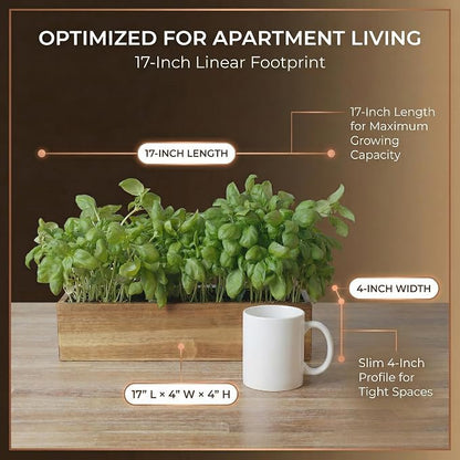zaqro Indoor Planter Box Set of 2-17” x 4” Small Acacia Wood Window Sill Herb Planters - Rectangular Wooden Centerpiece Boxes with Liners - No Drain Holes - for Kitchen Tabletop Countertop