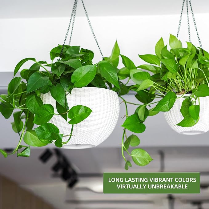 Dexceder 13.5 Inch Self Watering Hanging Planter (White) | Thickened Large Hanging Basket Flower Plant Pot with Water Level Indicator Indoor Outdoor