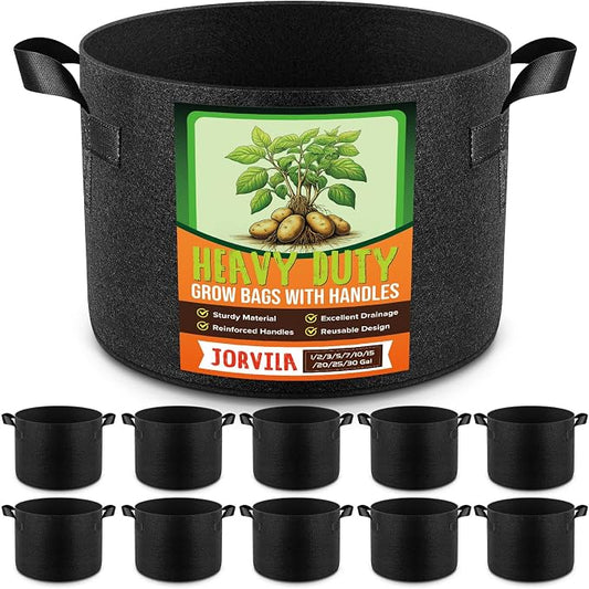 Jorvila 10 Pack 30 Gallon Grow Bags, Thickened Nonwoven Fabric Planter Pots with Handles, Heavy Duty 300G Garden Pots for Tomato, Potato and Vegetable