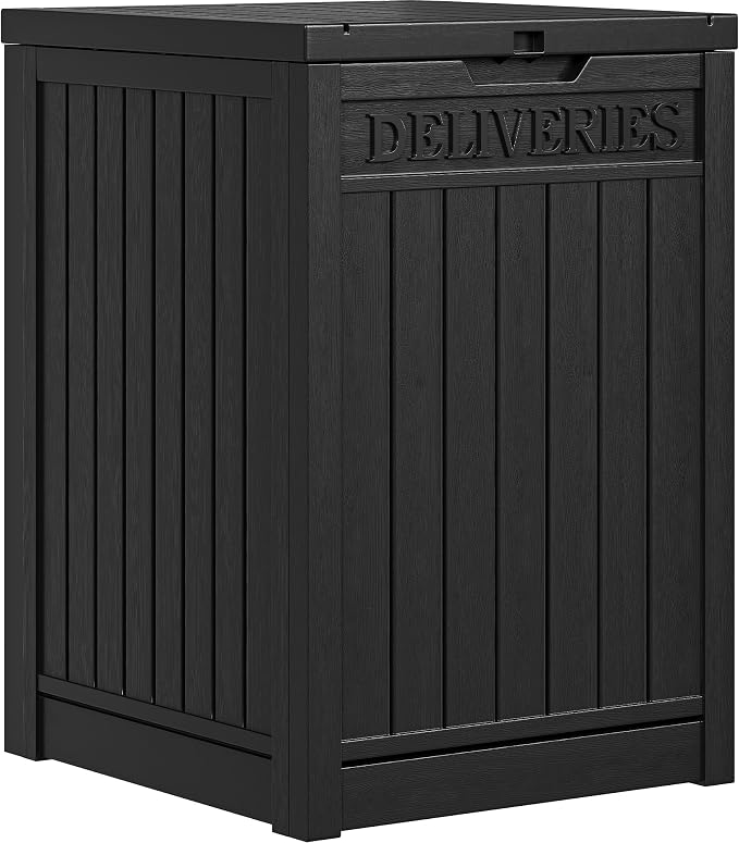 YITAHOME 51 Gallon Resin Package Delivery Box | Storage Box with Lockable Secure, Resin Deck Box for Porch, Curbside（Black）