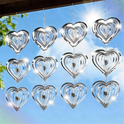 Bird Deterrents for Outside, 12 Discs Stainless Steel 3D Wind Spinners Garden Decor, 4 Sets Reflective Bird Scare Devices to Keep Woodpeckers, Pigeons Away from Patio, Balcony, Porch, Deck