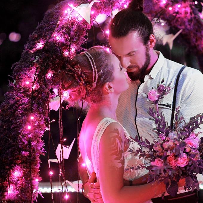 Pink Christmas Lights Outdoor, 66FT 200 LED Plug in Christmas Tree Lights Waterproof, 8 Modes Connectable String Lights for Outside Bedroom Home Patio Yard Holiday Decorations