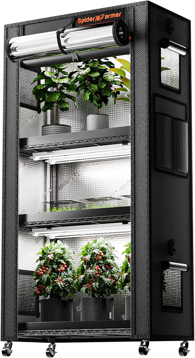 Spider Farmer 2026 Plant Stand with Grow Lights, 4-Tier Plant Shelf with 6Pcs 2ft Full Spectrum LED Lamp and Grow Tent, for Veg Seed Starting Plants Growth Greenhouse 28Lx14Dx59H (Update)