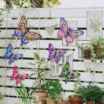SUNREEK 6Pcs Metal Butterfly Wall Decor, 14Inch/9Inch Outdoor Butterfly Wall Art for Fence Garden Yard Room Patio Balcony Decorations