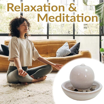 Sunnydaze Tabletop Ceramic Tabletop Fountain with Orb - Relaxing Indoor Fountain for Meditation - for Office, Bedroom, or Living Room - White
