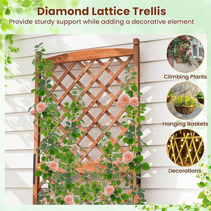 Giantex Raised Garden Bed with Trellis, 60” Wooden Planter Container with Drainage Holes, High Trellis for Plant Flower Climbing Pot Hanging, Indoor & Outdoor Planter Box for Yard Garden Balcony