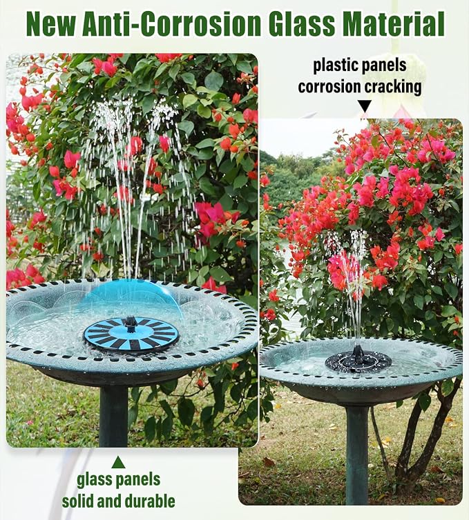 Yzert Solar Fountain Bird Bath Fountains Pump Upgraded 100% Glass Panel, Solar Powered Water Fountain with 8 Nozzles & 4 Fixers for Garden, Pond, Pool, Patio, Outdoor - No Battery Needed (Blue)