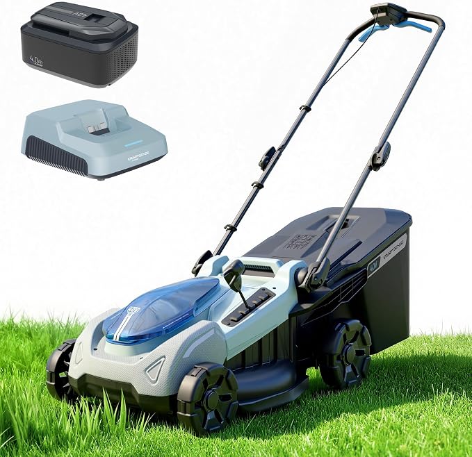 18" Cordless Push Lawn Mower for Small Yards, 40V Brushless Electric Mower with 4.0Ah Battery & Charger, 6 Heights & 2-in-1 Mulch/Bag