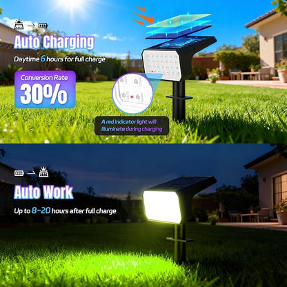 Solar Spot Lights Outdoor Color Changing, [4 pack/28 LED] 7 Modes Auto On/Off Solar Landscape Spotlights, Ip67 Waterproof Solor Powered Pathway Lights for Outside Yard Garden Walkway Tree Patio