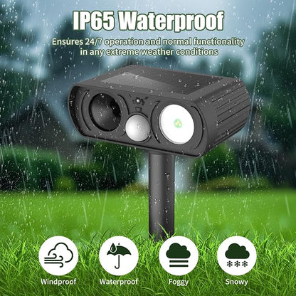Solar Ultrasonic Animal Repellent, Deer Repellent Devices Waterproof, Cat Repellent Outdoor with Motion Detection Squirrel Skunk Rabbit Dog Raccoon Deterrents Animal Repeller for Yard, 1 Pack, Black