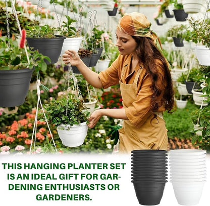 40 Pcs 10 Inch Plastic Hanging Planter Bulk Self Watering Hanging Baskets for Plants with Holes and Chain Plant Pot Outdoor Indoor Planter for Garden, Balcony, Porch, Patio Decor