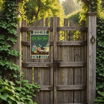 Funny Garden Signs for Outside Hoeing Ain't Easy Metal Tin Sign Personalized Decor Gift for Women Outdoor Yard & Shed Gardening Signs Garden Stuff for Outside 8x12 Inch
