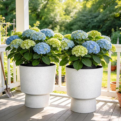 Autodaya 16.75" White Terrazzo Urn-Style Pedestal Planters Set of 2 | Modern 2-In-1 Pots with UV Protection for Indoor and Outdoor Plants, Garden, Patio, Balcony, or Entryway Decor