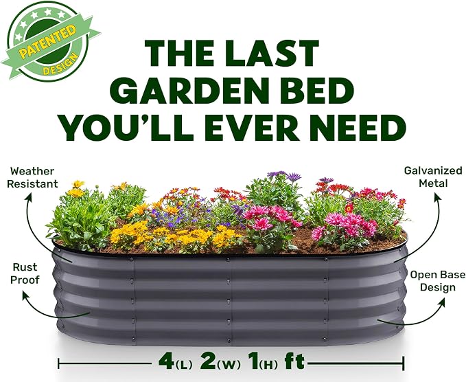 Plant & Plot Galvanized Raised Garden Beds Outdoor // 4×2×1 ft (2-Pack) Planter Raised Beds for Gardening, Vegetables, Flowers // Large Metal Garden Box (Gray) // Patented Tool-Free Design