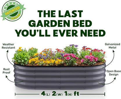 Plant & Plot Galvanized Raised Garden Beds Outdoor // 4×2×1 ft (2-Pack) Planter Raised Beds for Gardening, Vegetables, Flowers // Large Metal Garden Box (Gray) // Patented Tool-Free Design