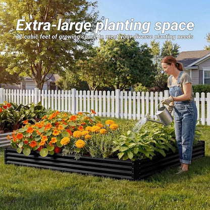 2Packs 8x4x1 FT Raised Garden Beds Outdoor, Planter Raised Beds for Gardening, Vegetables, Flowers, Metal Garden Box, Deep Plant Flower pots Outdoor (Black)