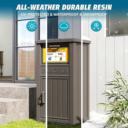 LHBGO Package Delivery Box with Sign, Lockable & Weatherproof Anti-Theft Parcel Delivery Box for Porch, Curbside, Patio,Gray